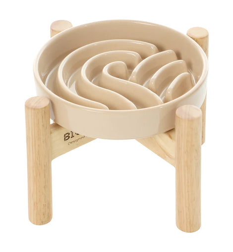 Slow Feeder Dog Bowls with Wood Stand